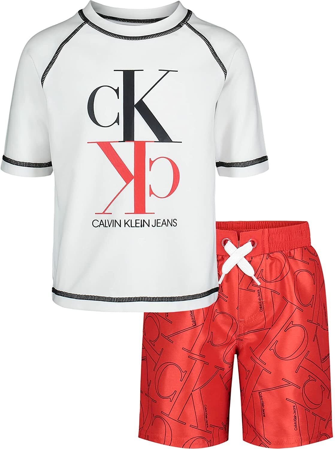 Calvin Klein Boys 2 Piece Bright White Swim Short Set Size 2T,3T,4T,4,5,6,7,8,12