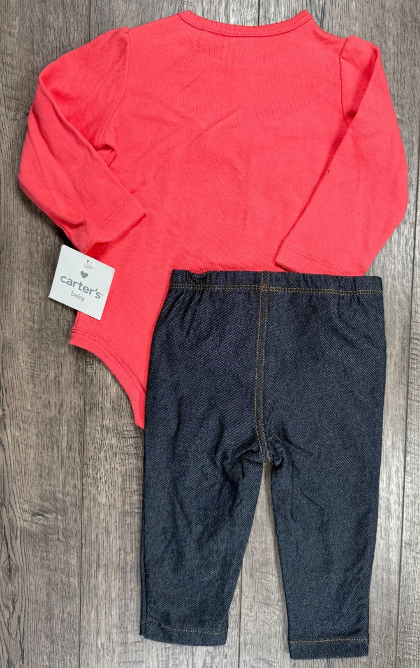 Baby Girl Clothes New Vintage Carter’s 9 Month 2pc Coral Pink Design Outfit
