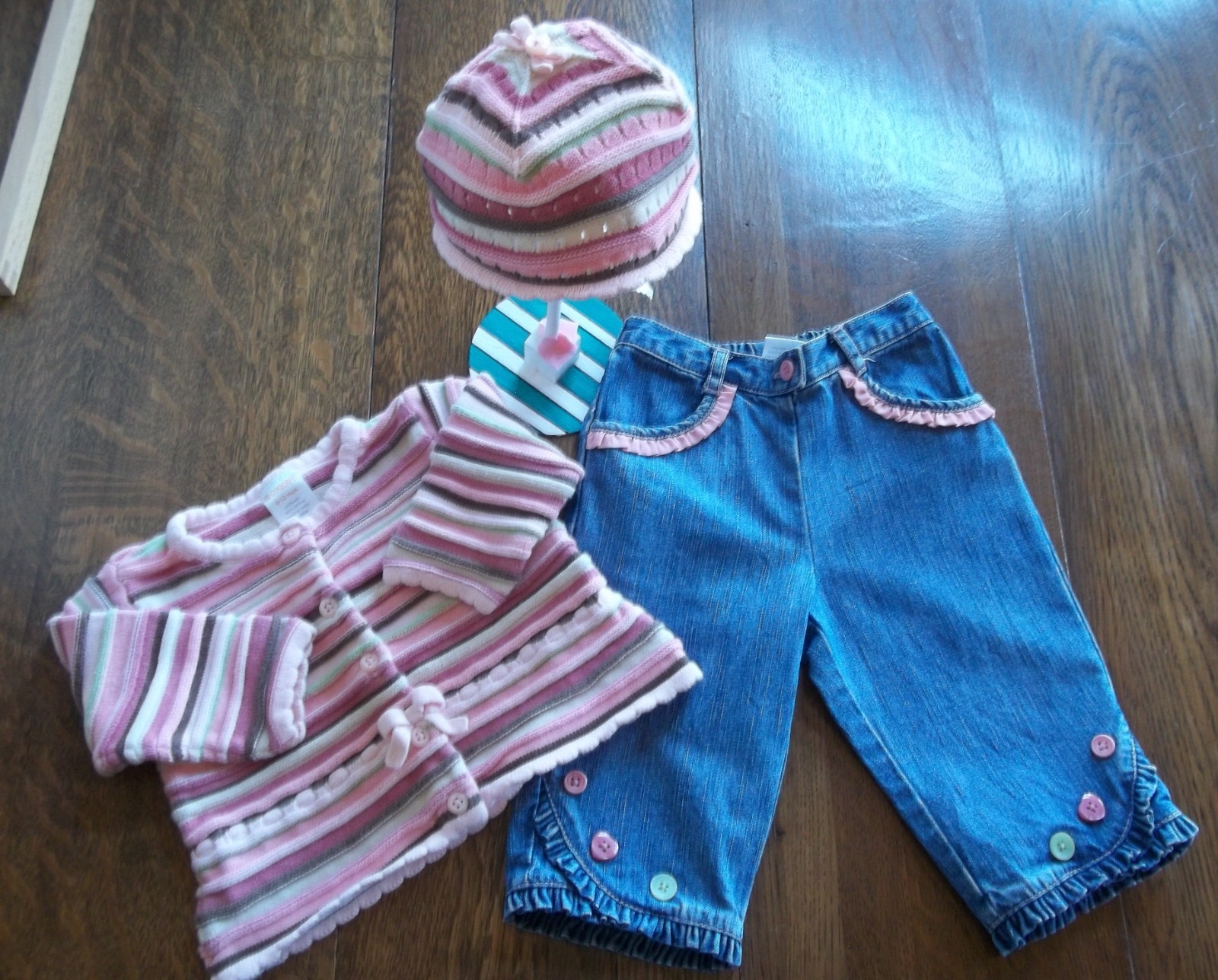 Gymboree ’05 Grown With Love chunky cardigan sweater hat jeans 6-12 12-18