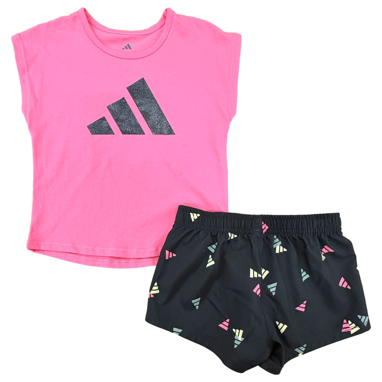 Adidas Toddler Girls Pink Shirt & Black Shorts Outfit 2PC Athletic Set