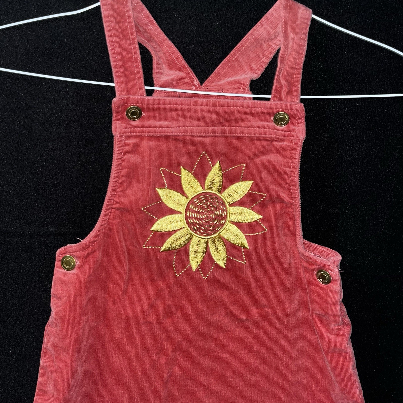 Cynthia Rowley SZ 6 Corduroy Overall Dress Embordered Sunflower