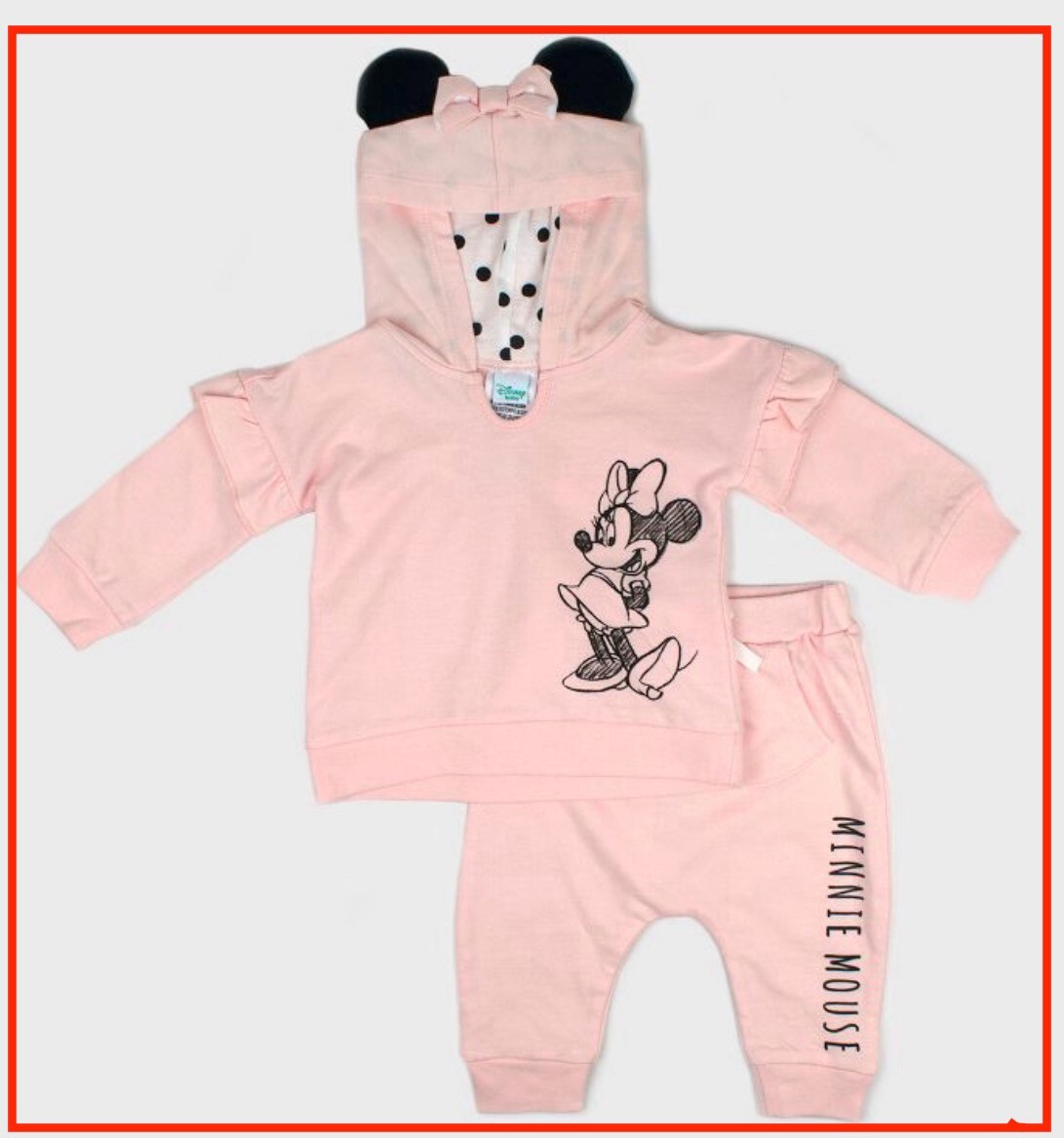 Disney Baby Minnie Mouse Hooded Sweatshirt & Kangaroo Pocket Jogger 6/9M Pink