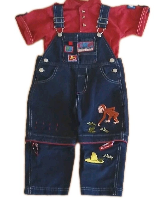 Curious George Adventures 3T 2pc Overalls Convertible Shortalls Set Embroidered