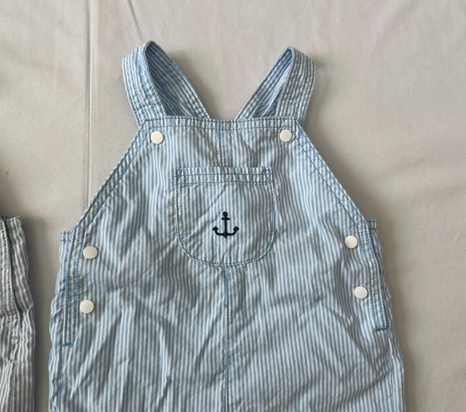 Carters Baby Overalls Boys 12m Sailor Blue White Striped Sail Boat Outfit Infant