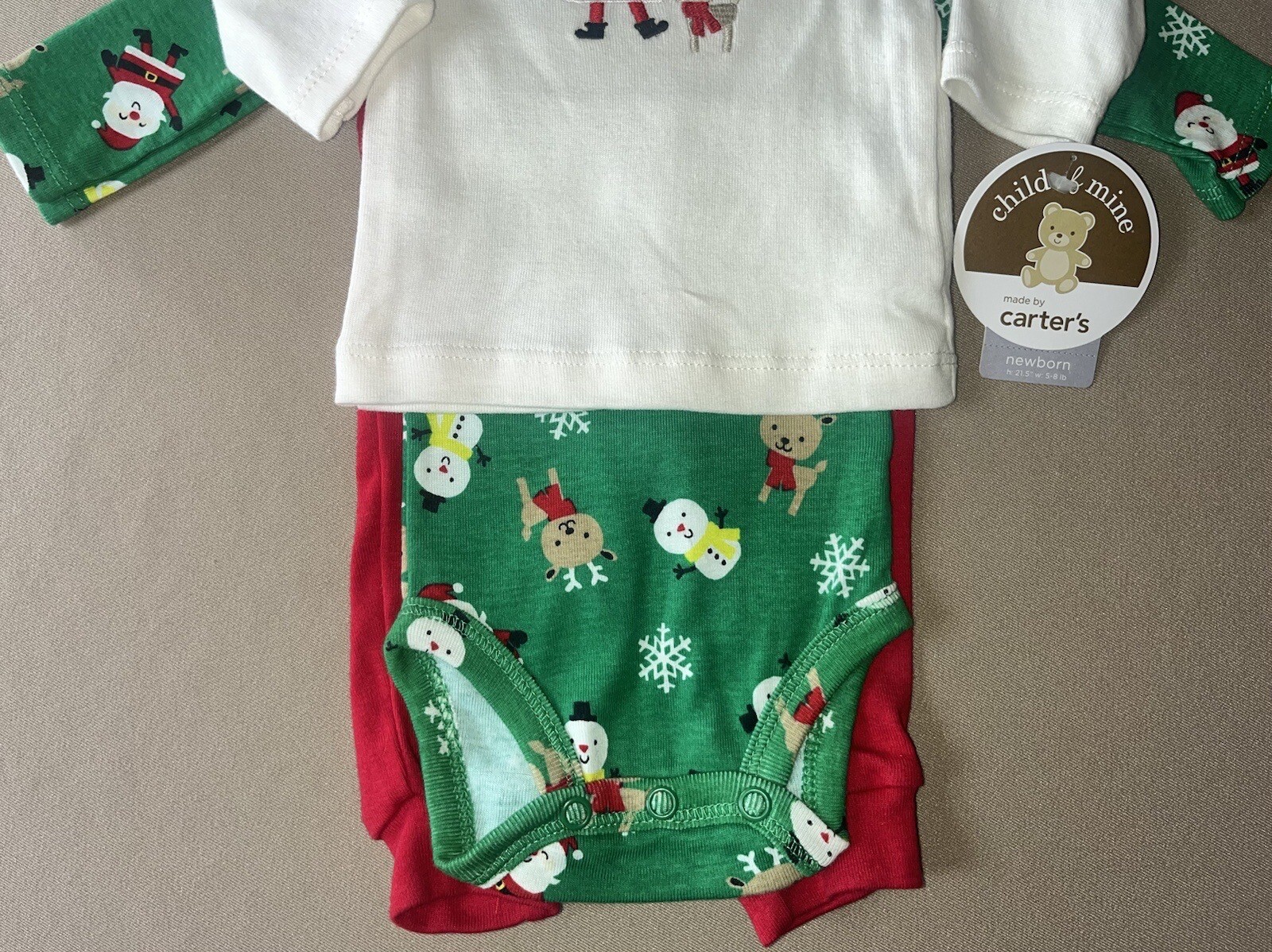 Newborn Unisex Baby 3 Piece Christmas Set~Bodysuit, Shirt & Pants, New With Tags