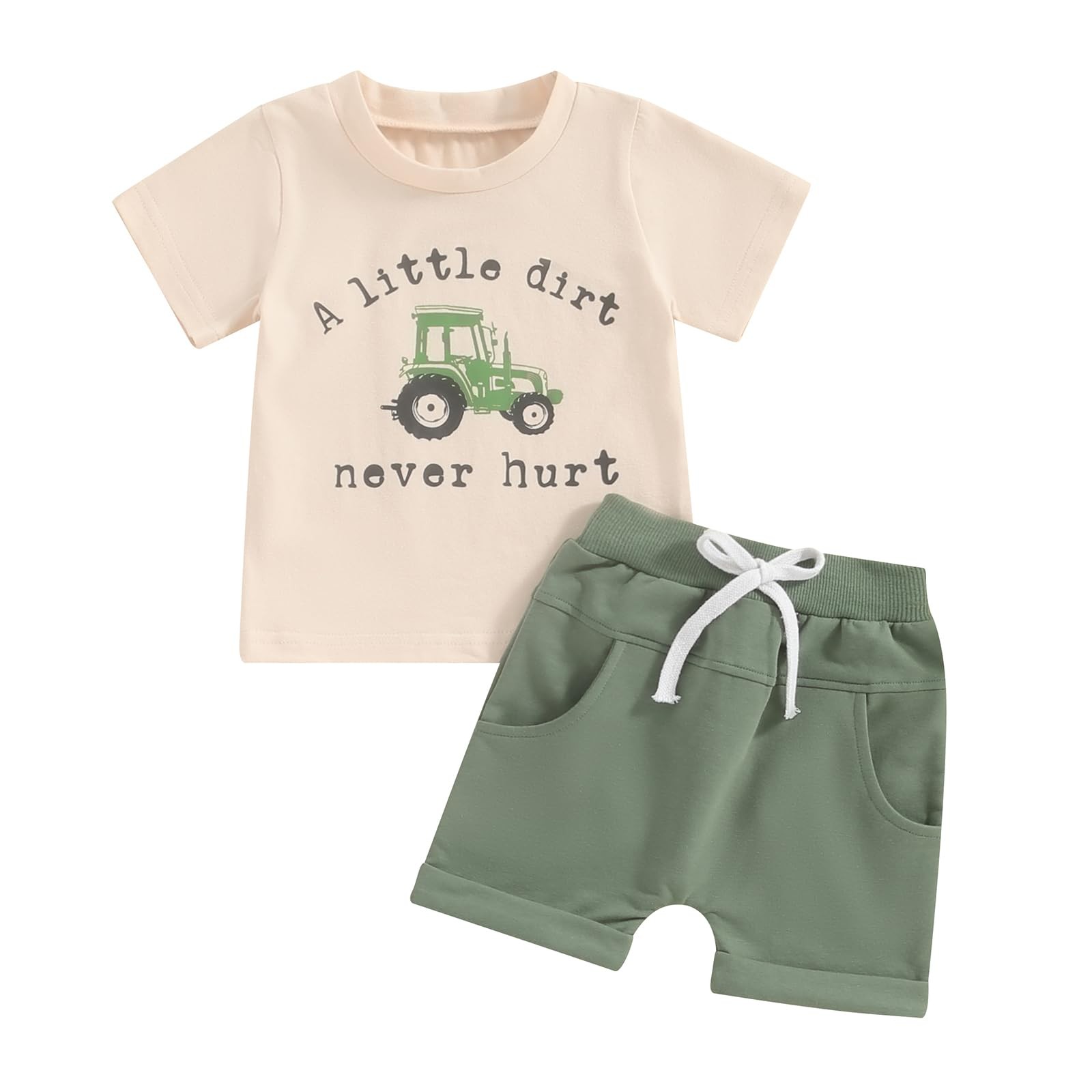 Boy Summer Clothes Baby Letters Short Sleeve T-shirt Top Elastic Waist Shorts…