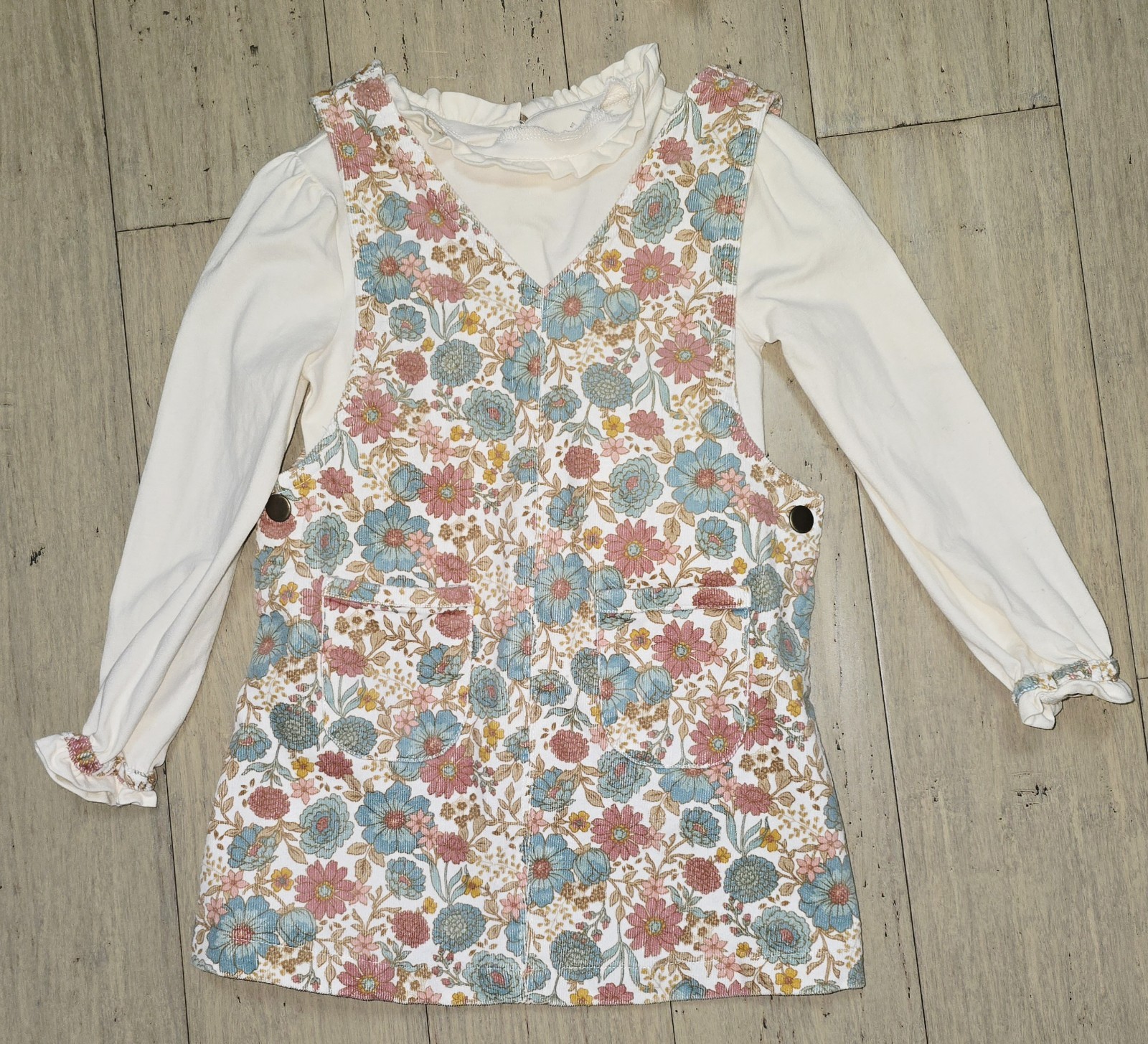 Tommy Bahama Kids Girls 3T 2pc Corduroy Floral Pinafore Dress