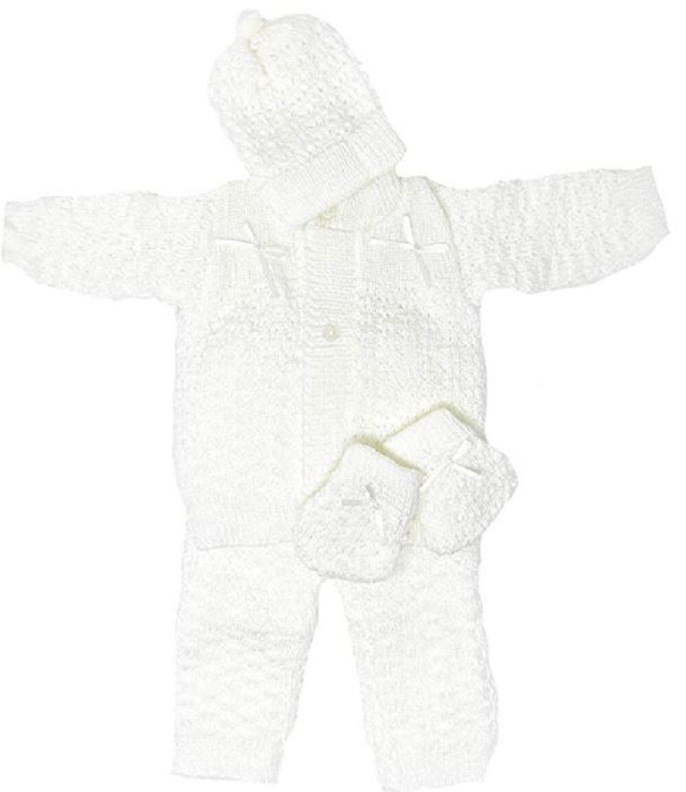 Baby Crochet Boy Girl Hat and Cardigan Sweater Pants Booties 4 Piece Outfit Set#