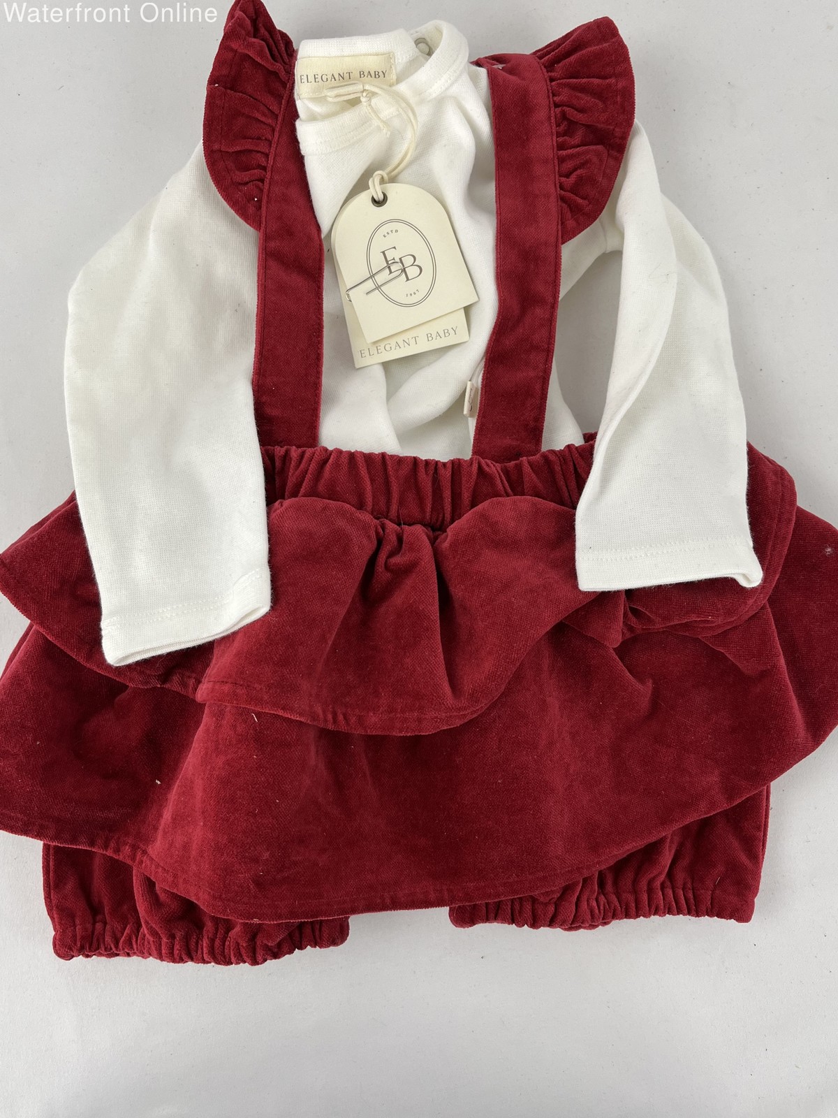 Elegant Baby Velvet 2 Piece Romper Set in Red 9-12 Months NWT