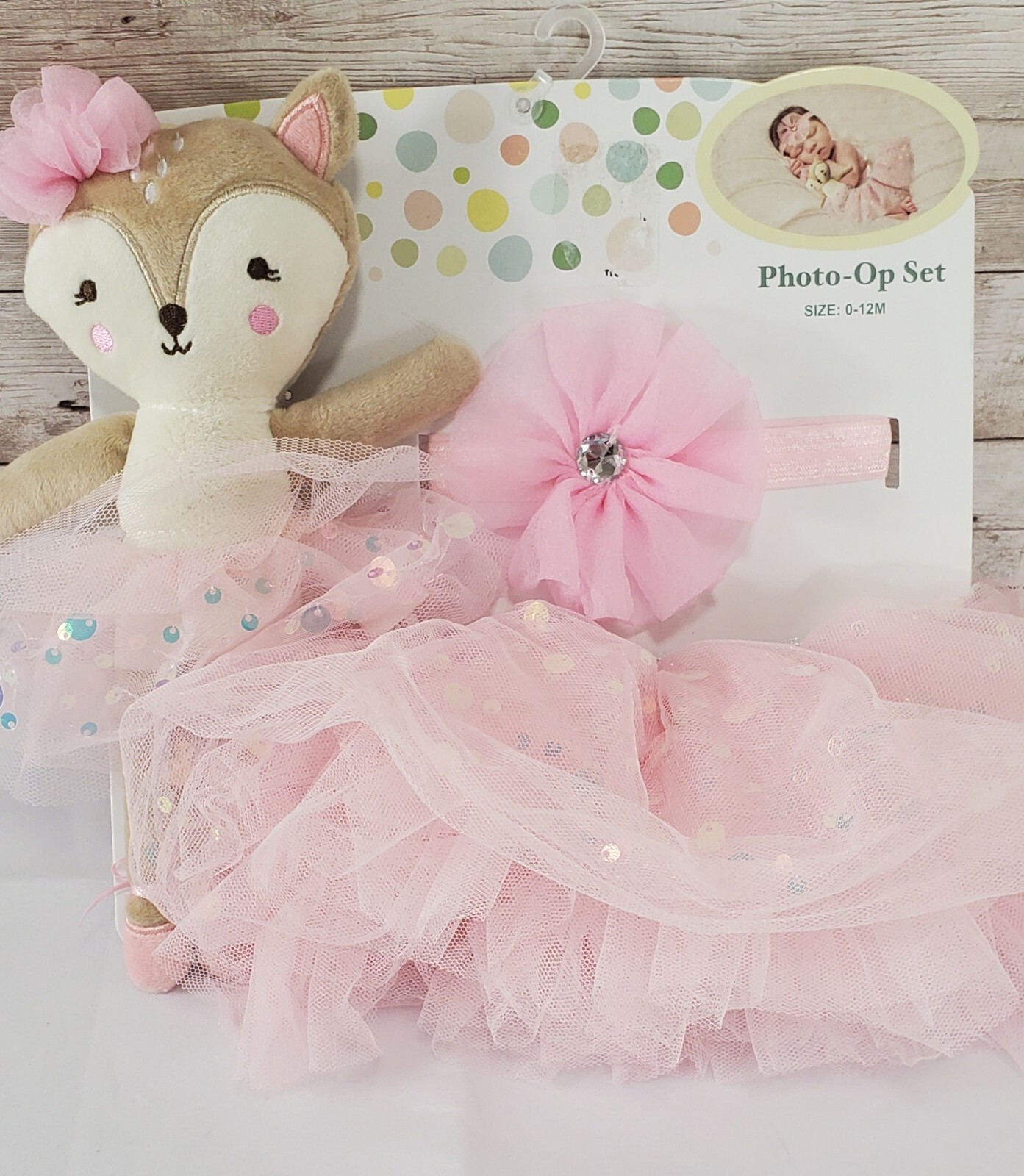 Little Me Girl 3 Piece Photo-Op Set Includes Pink Tutu, Headwrap & Fawn Sz: 0-12