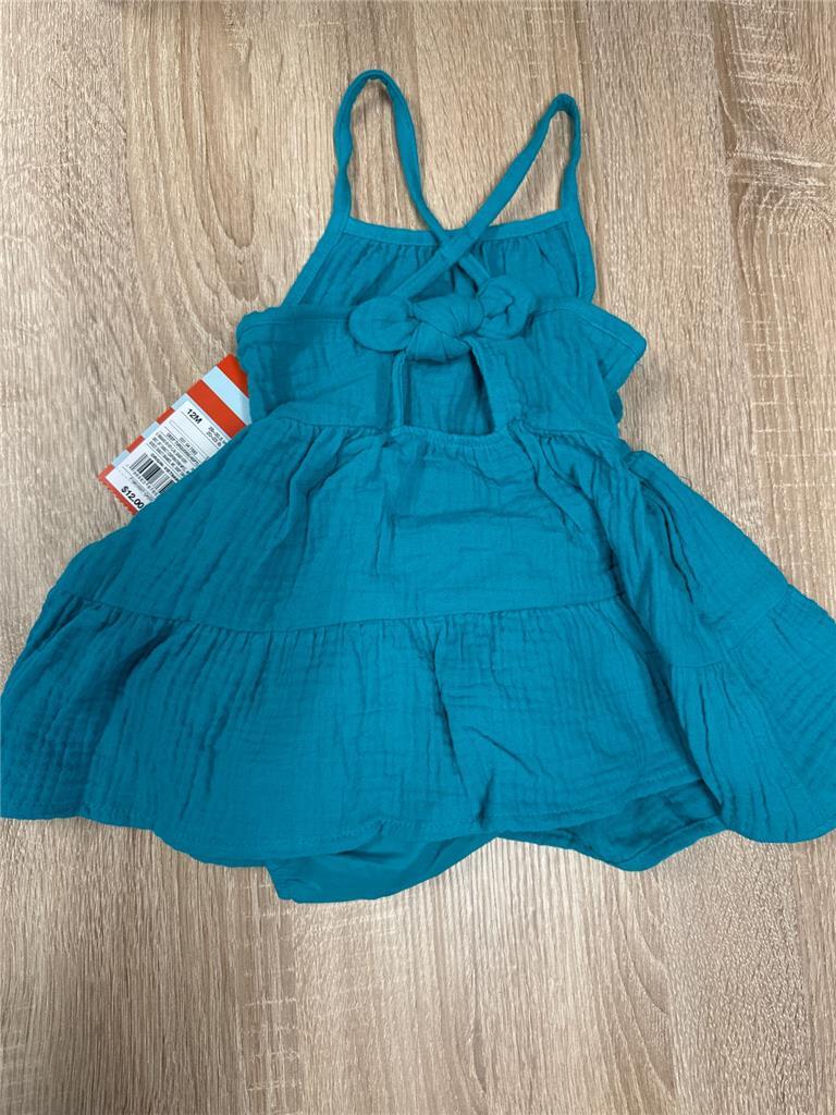 ^ Cat & Jack Size 12M Gauze Dress Teal Green 28″-30.5″ 20-23lb