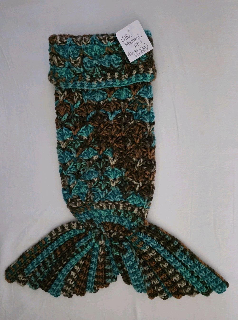 Newborn 0-3 Mo Hand Crochet Mermaid Tail Photo Prop Costume Multi-color Handmade