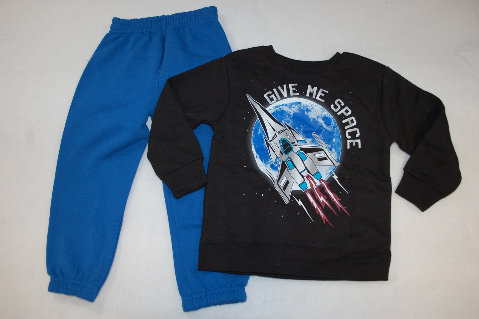 Toddler Boys BLACK SWEATSHIRT Rocket Earth GIVE ME SPACE Blue Sweatpants SIZE 3T