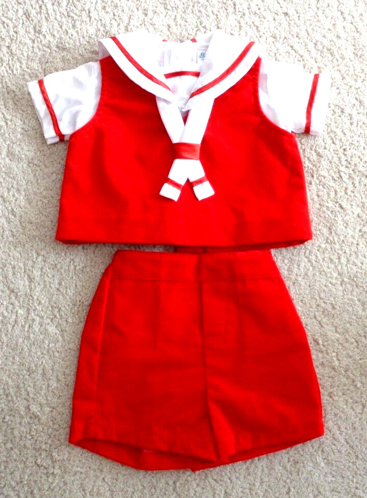 Vintage Babyfair Baby Boys Sailor Outfit 3 Piece Red Velvet Size 9 Months