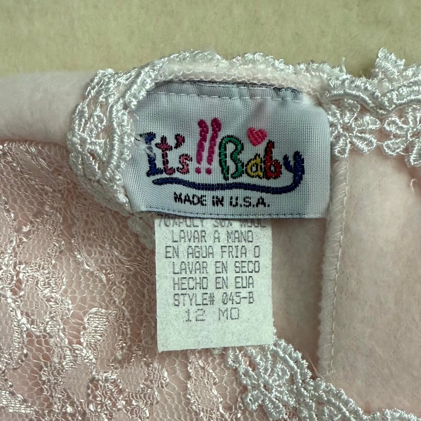 Vintage 90s It’s Baby 2-Piece Romper Set Girls 12 Months Pink Lace Rosettes Cap