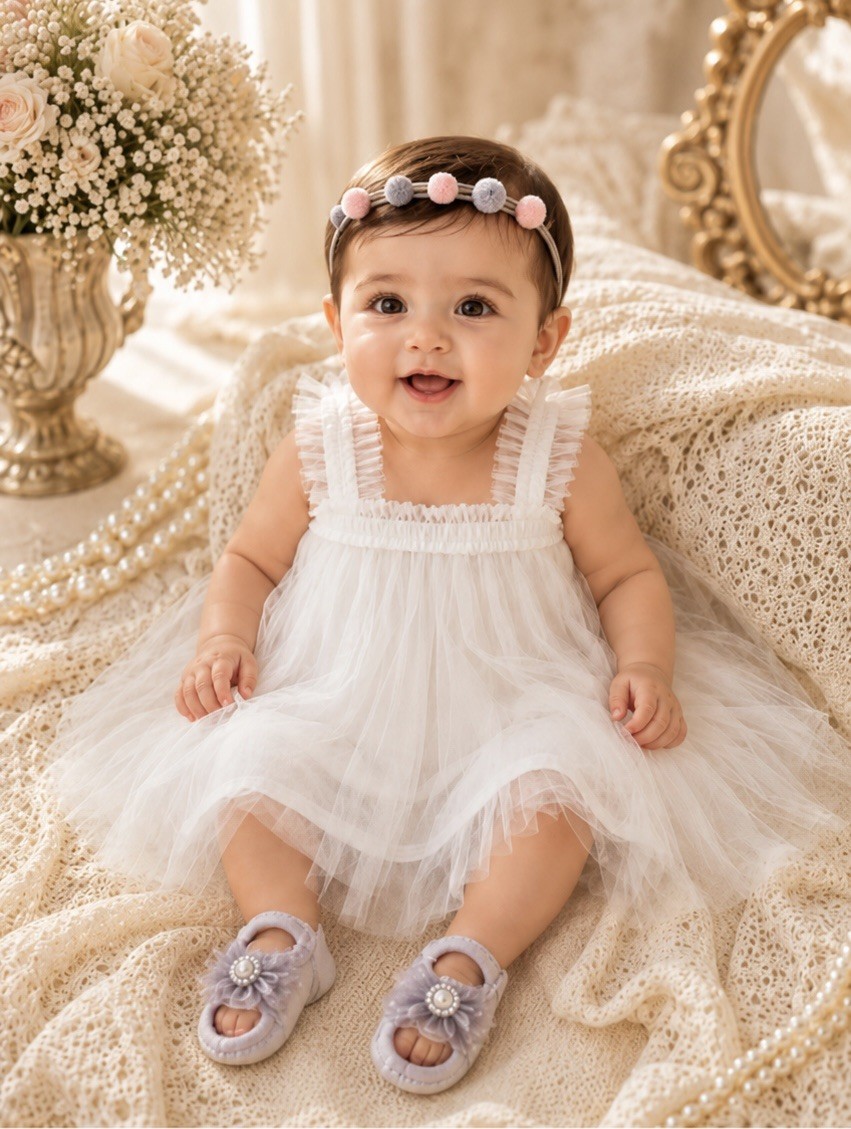 Boutique Baby Girl 3 Pcs Set White Tulle Summer Dress+Sock Shoes+Headband 9-12M