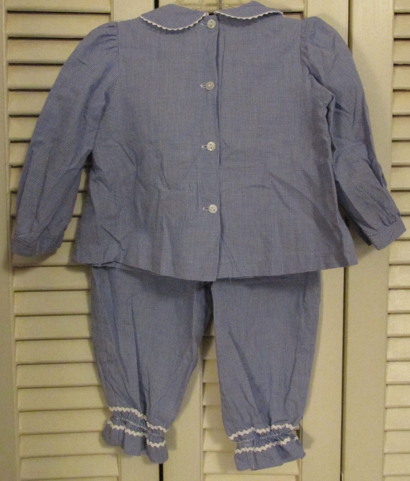 Vive la Fete Girls Smocked Snowman Blue Gingham Outfit 2Pc Ruffle Pants Top 18M