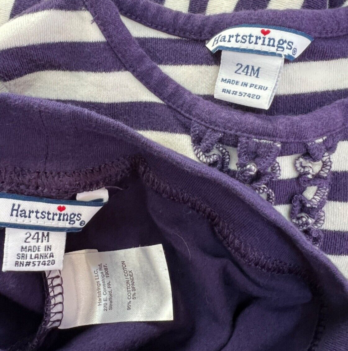 Hartstrings baby girl-toddler ruffle top capri pants set purple striped 24M EUC
