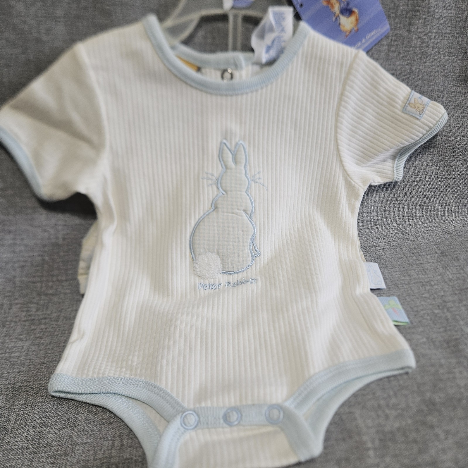 Vintage Peter Rabbit Blue Two Piece Summer Outfit 0 – 3 Months Bunny Stripe NOS
