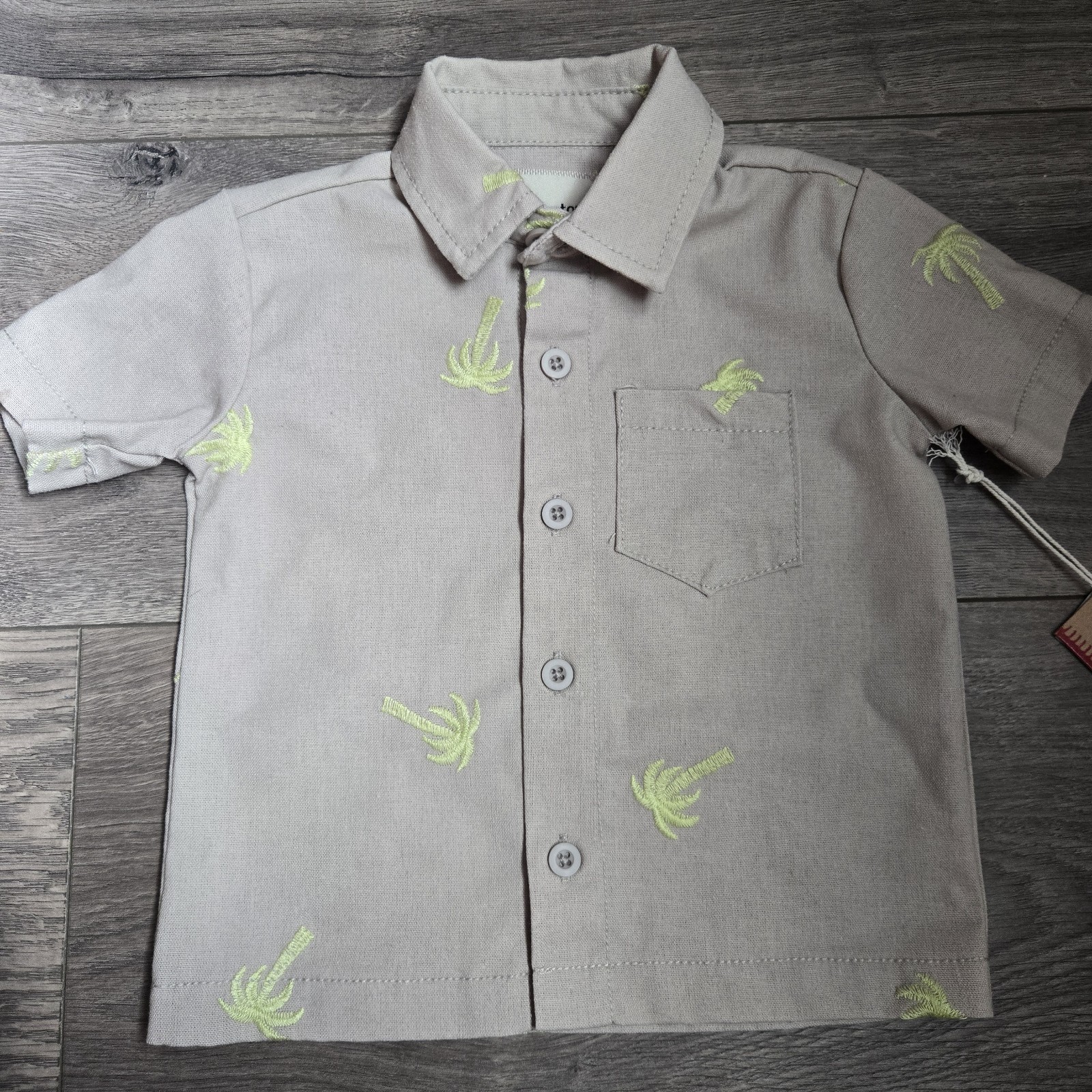 NWT Stitch & Stone 18M Palm Tree Linen Blend Shirt & Shorts Set Baby Summer