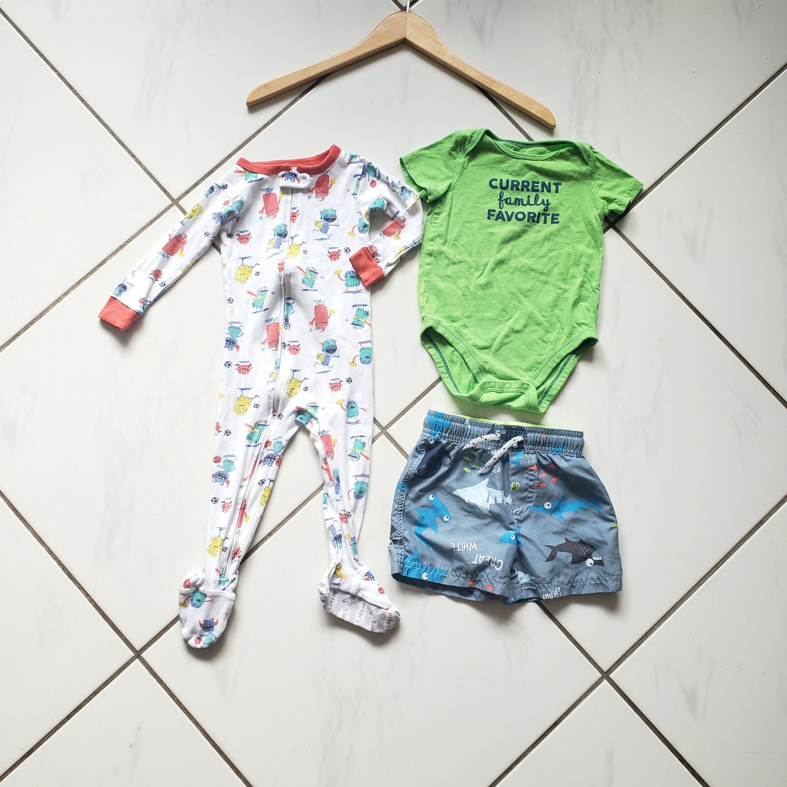 Baby Boy Lot Carters Swim Shorts Monster Sleeper Funny Graphic Tee Size 18 Month