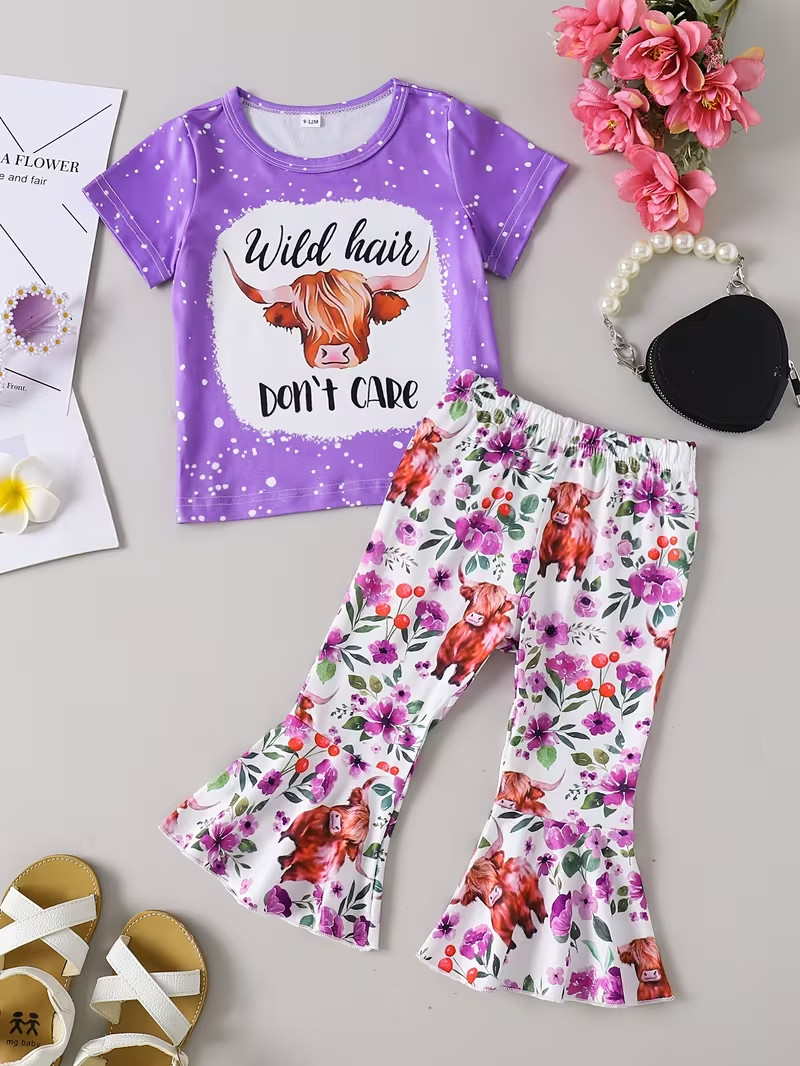 2 Piece Set Cow Theme T-Shirt And Flared Pants Size 2-3