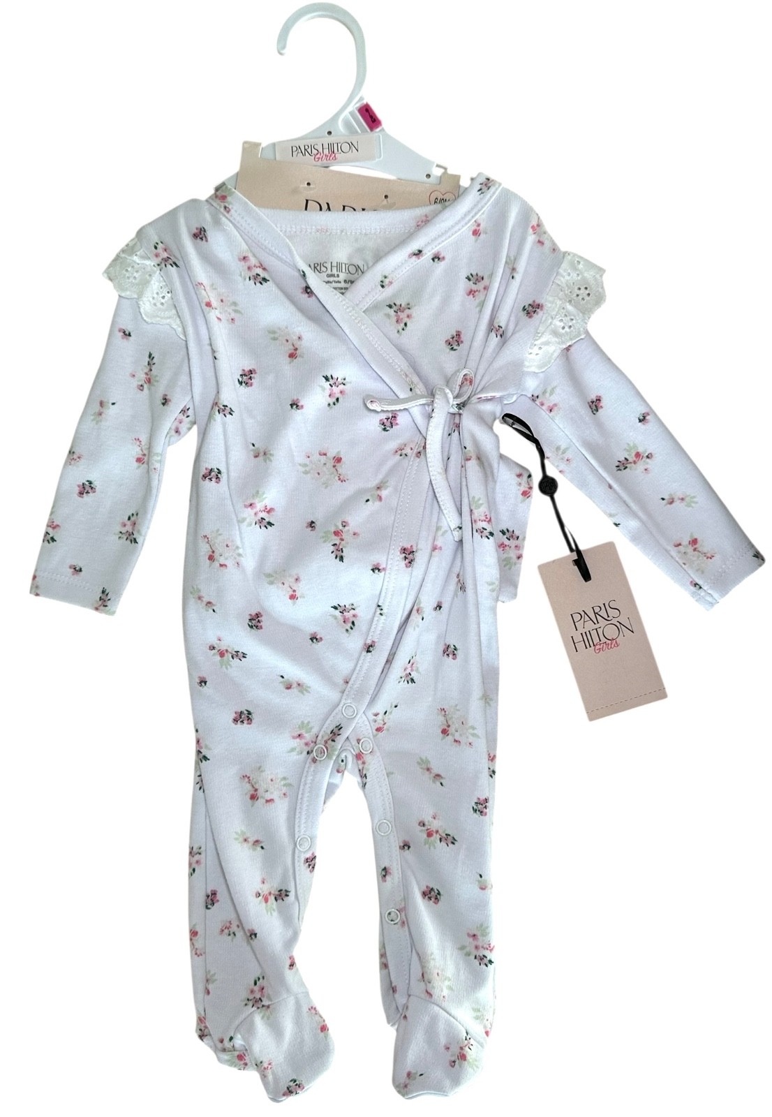 Paris Hilton Baby Girl’s Coverall Lace Trim & Tie Size 6/9M White Floral
