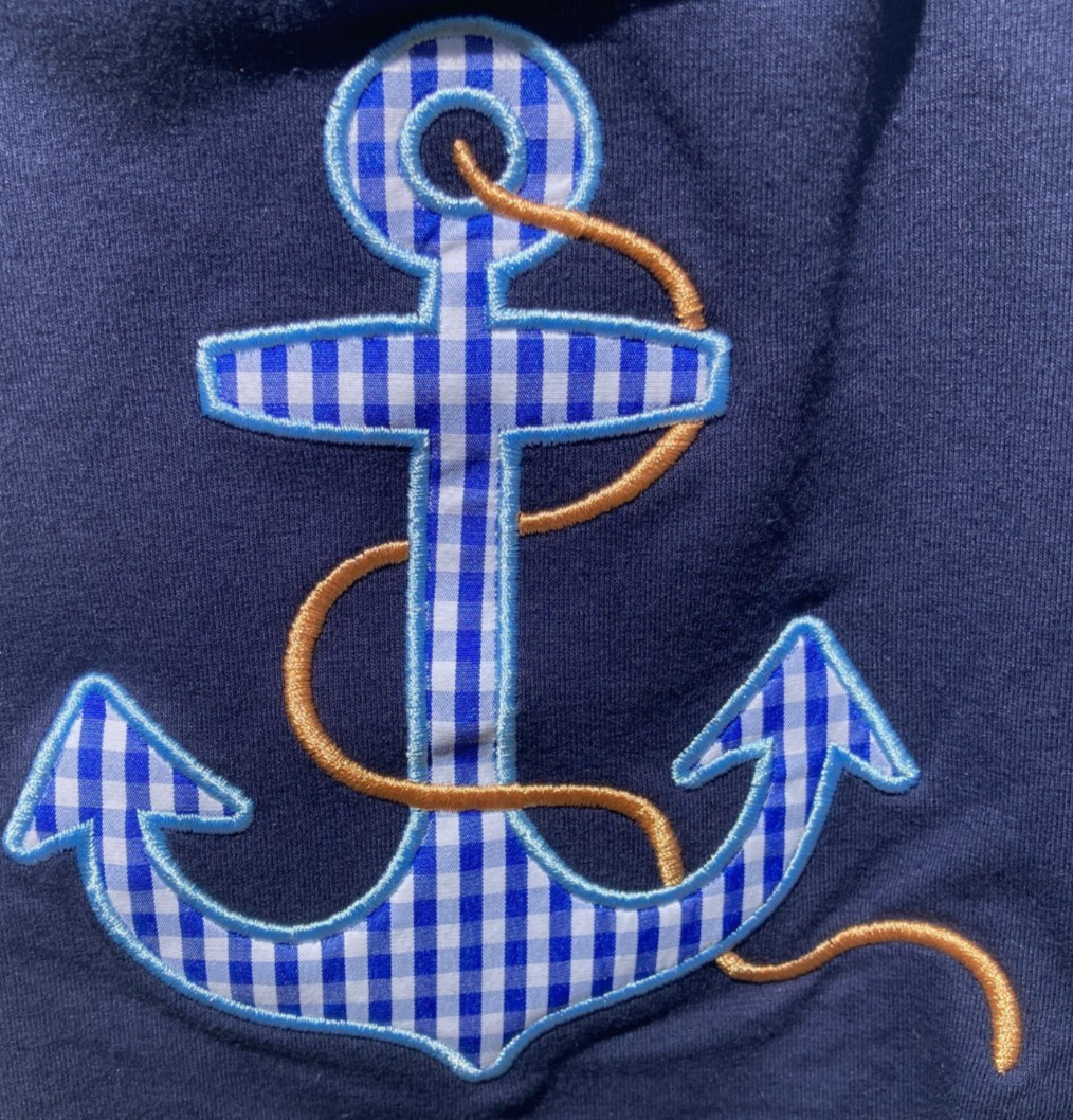 Baby Boy Anchor Outfit 2 Piece Set Navy Shirt Blue Gingham Shorts 6-12M Boutique