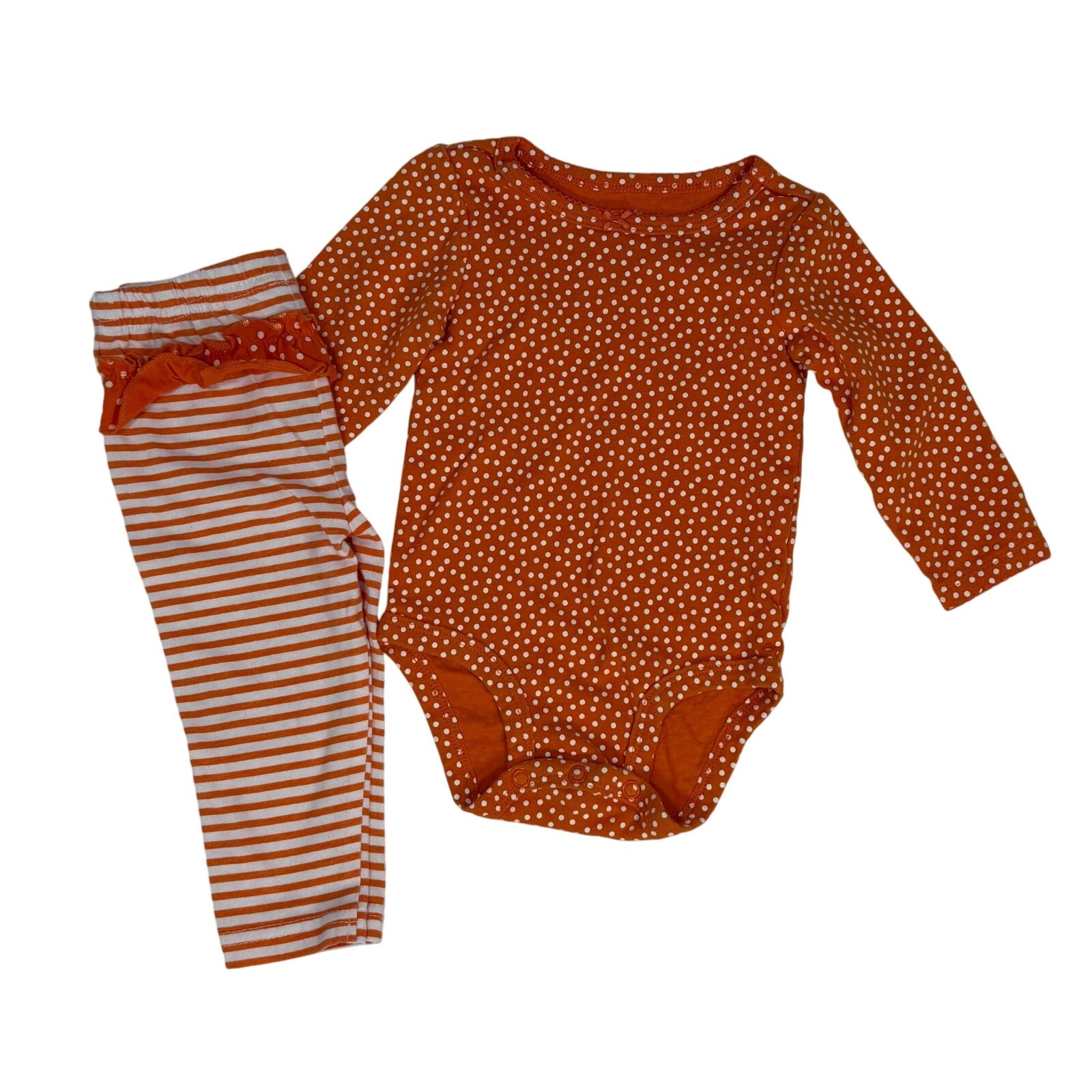 Carter’s Baby 9 Month Orange Polka Dot Bodysuit & Stripe Pants Outfit Set