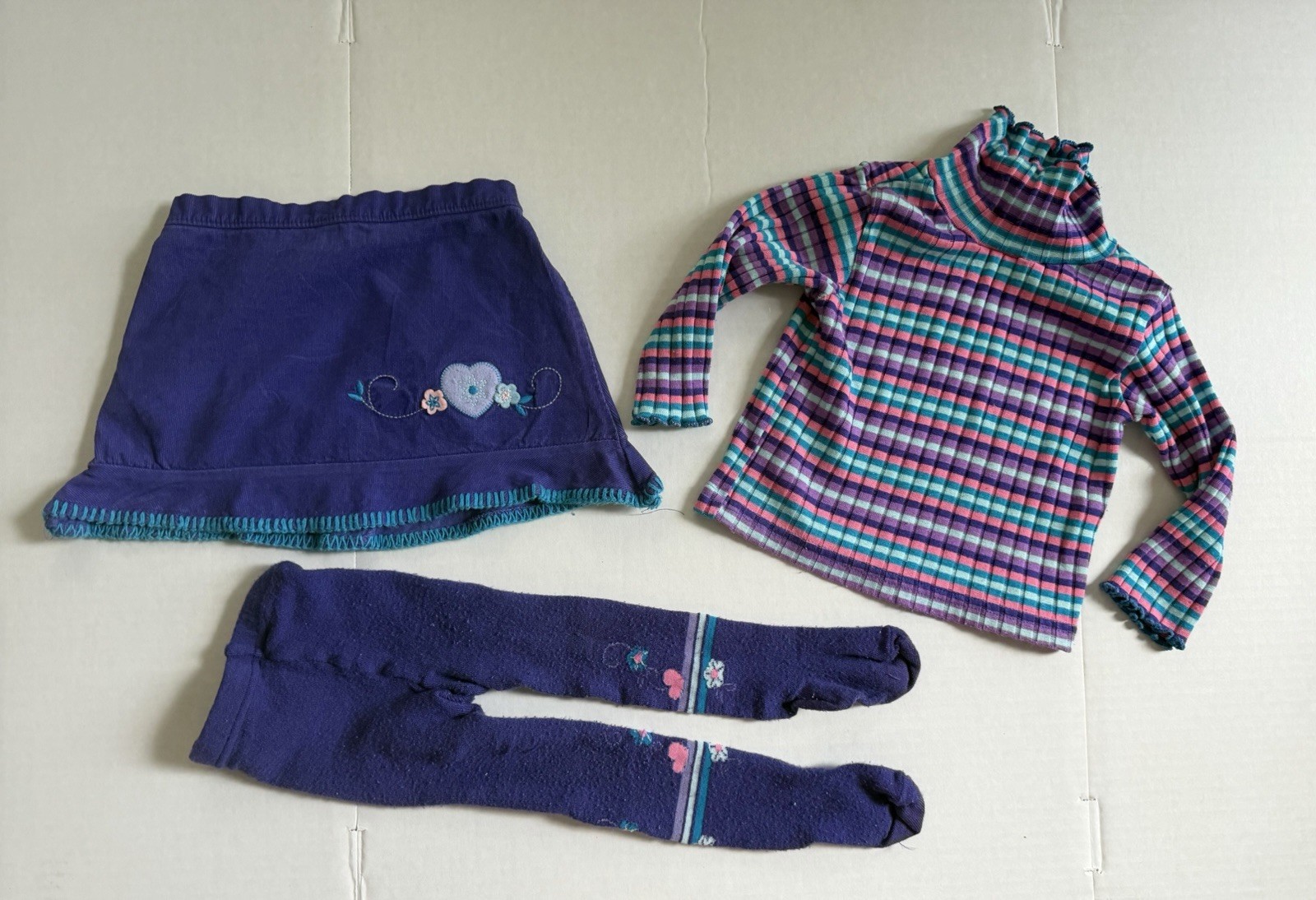 Vintage Small Steps Toddlers 3-Pc Outfit Corduroy Skirt Top Tights Sz 24mths