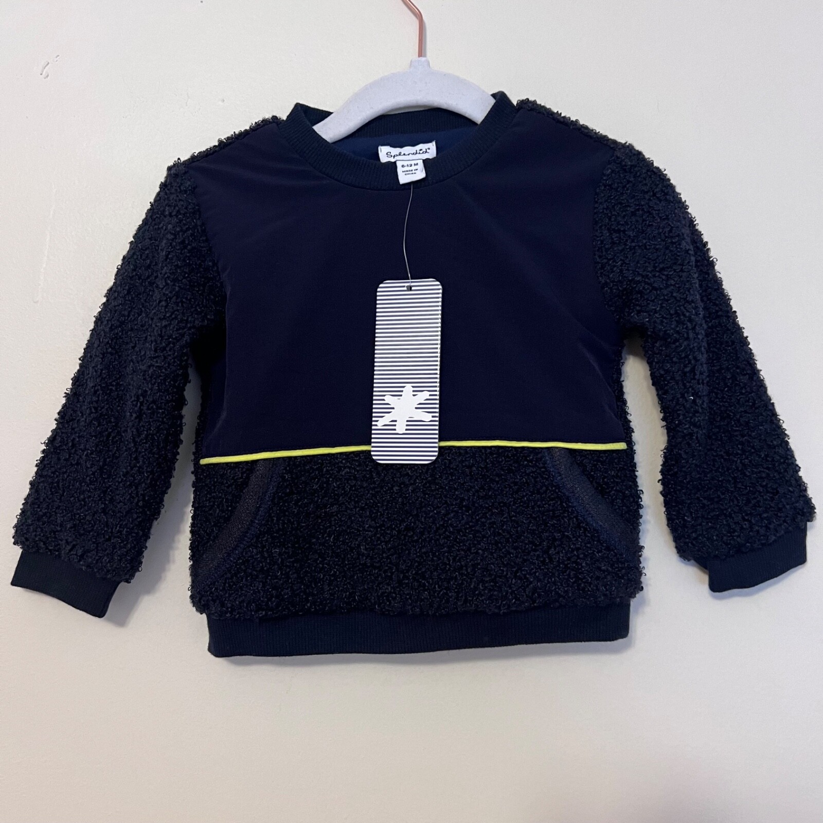 Splendid Baby Boy Fuzzy Crew Neck Top Navy Blue Sz 6-12 Mnths “SAMPLE”