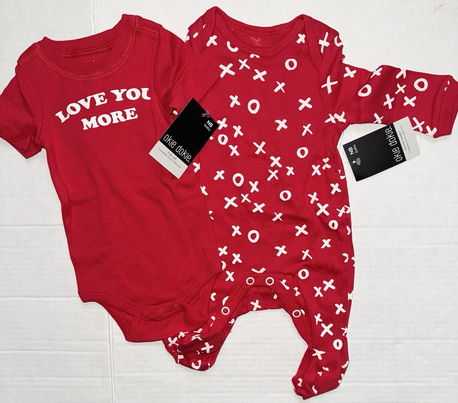 OKIE DOKIE 2 piece set red/white LOVE motif size NEWBORN