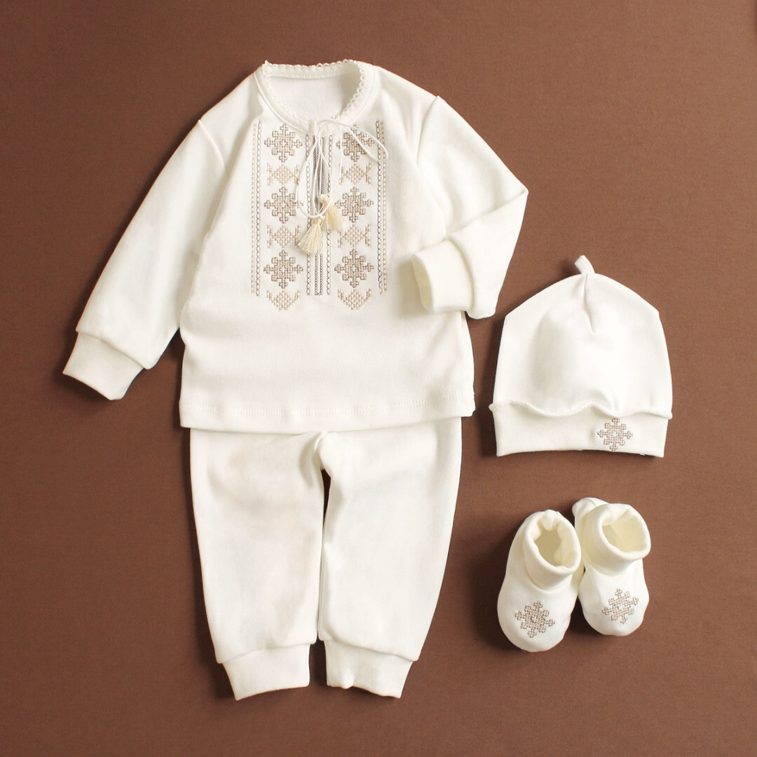 Baby boy baptism outfit cream, Ukrainian Vyshyvanka outfit boy, Christening suit