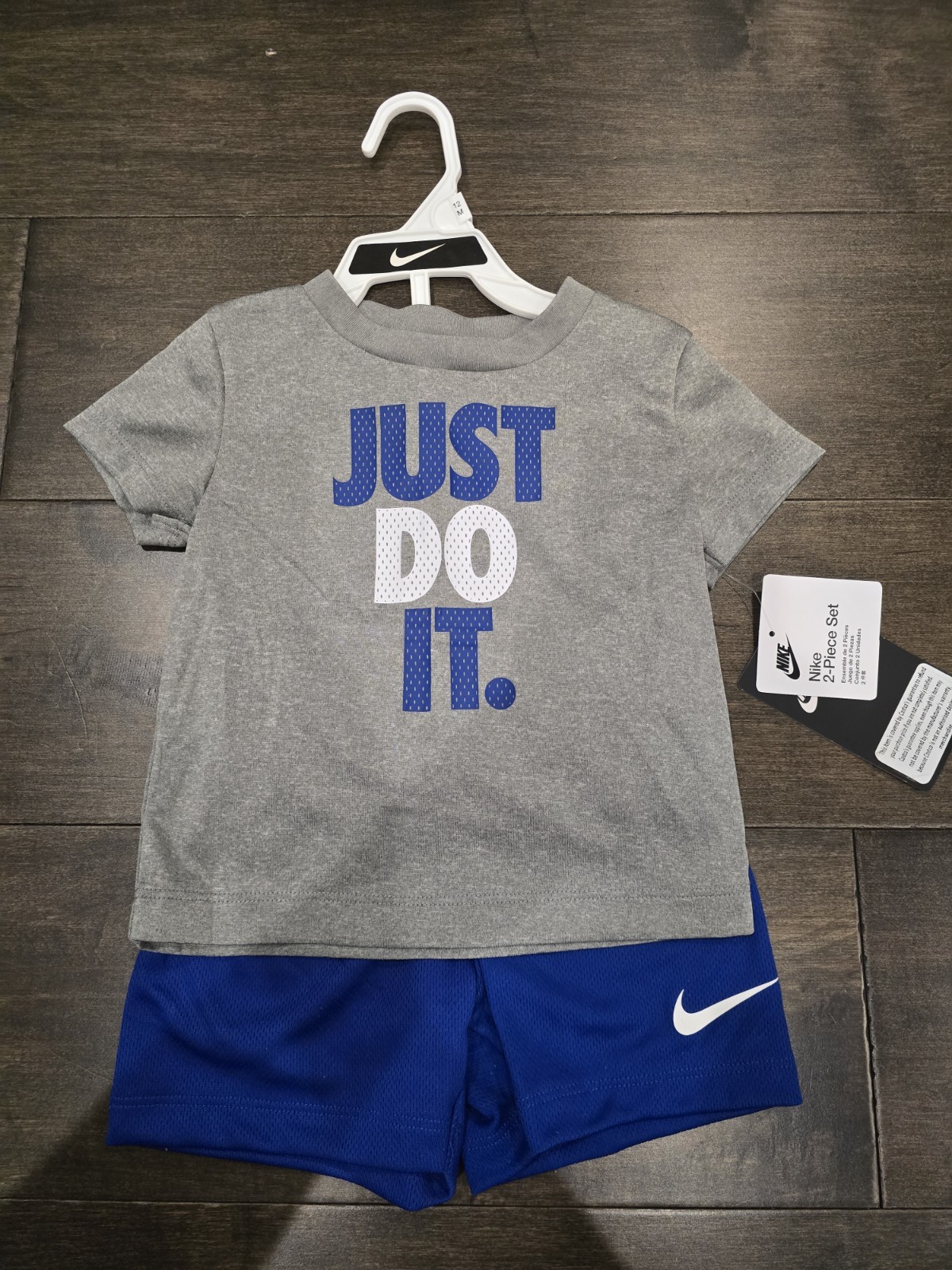 Nike Toddler Boys Just Do It White Gray Blue Shorts and shirt Set 12M New