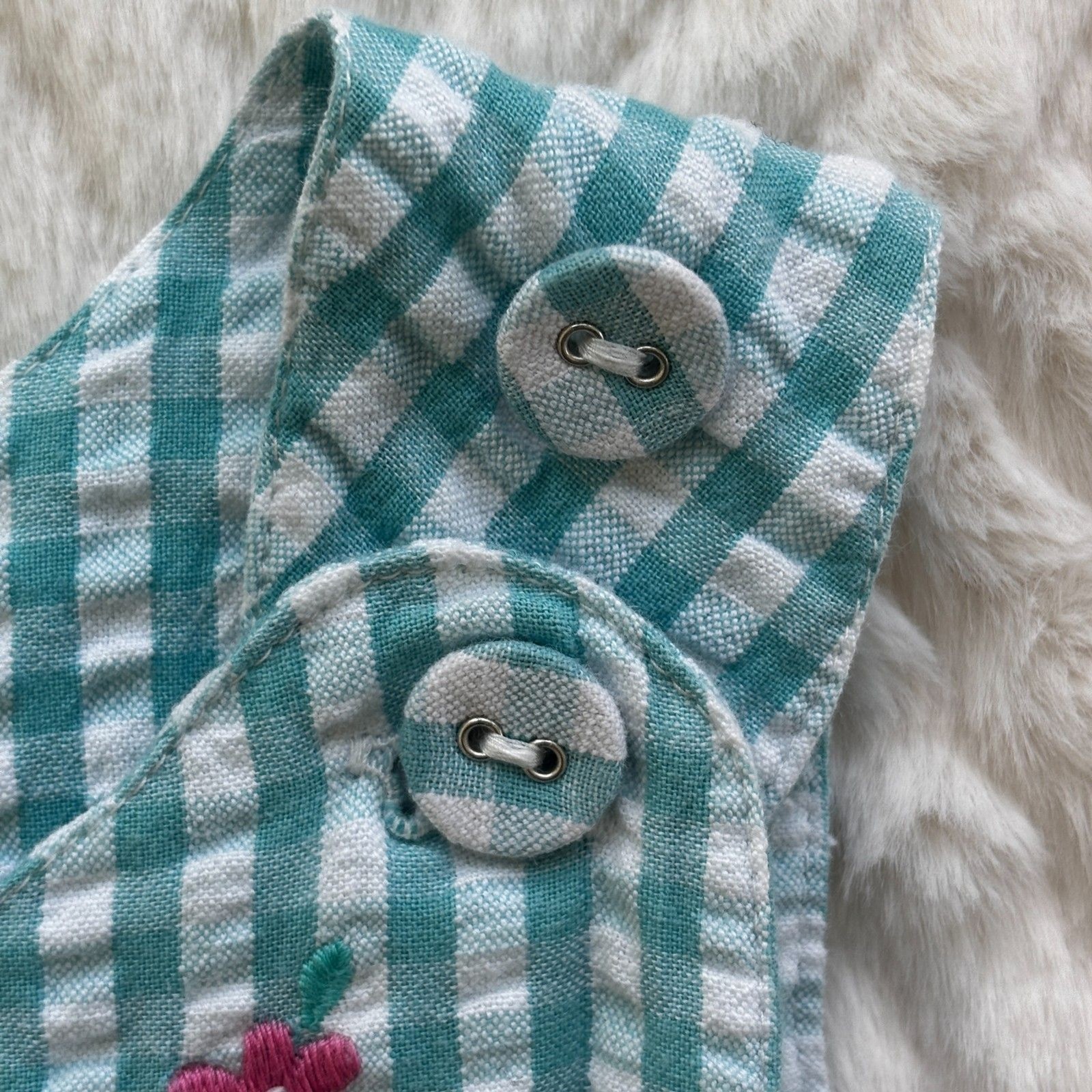 JoJo Maman Bebe 12-18M Gingham Giraffe Embroidered Bubble Romper Aqua