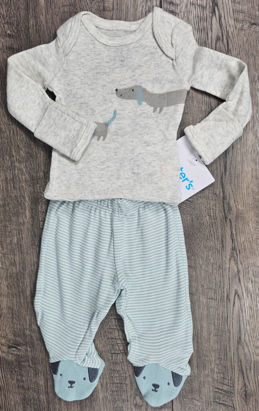 Baby Boy Clothes New Carter’s Preemie 2pc Little Puppy Dog Footed Outfit