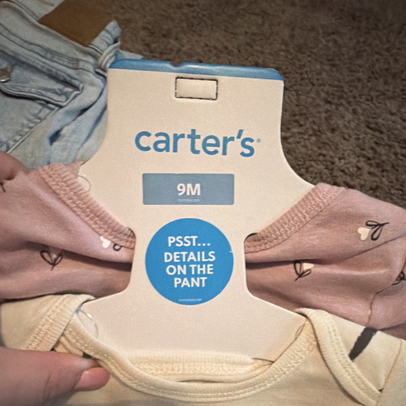 Carter’s 3 Piece Heart Outfit Set Yellow Pink Brown 9M Bodysuit Pants Shirt