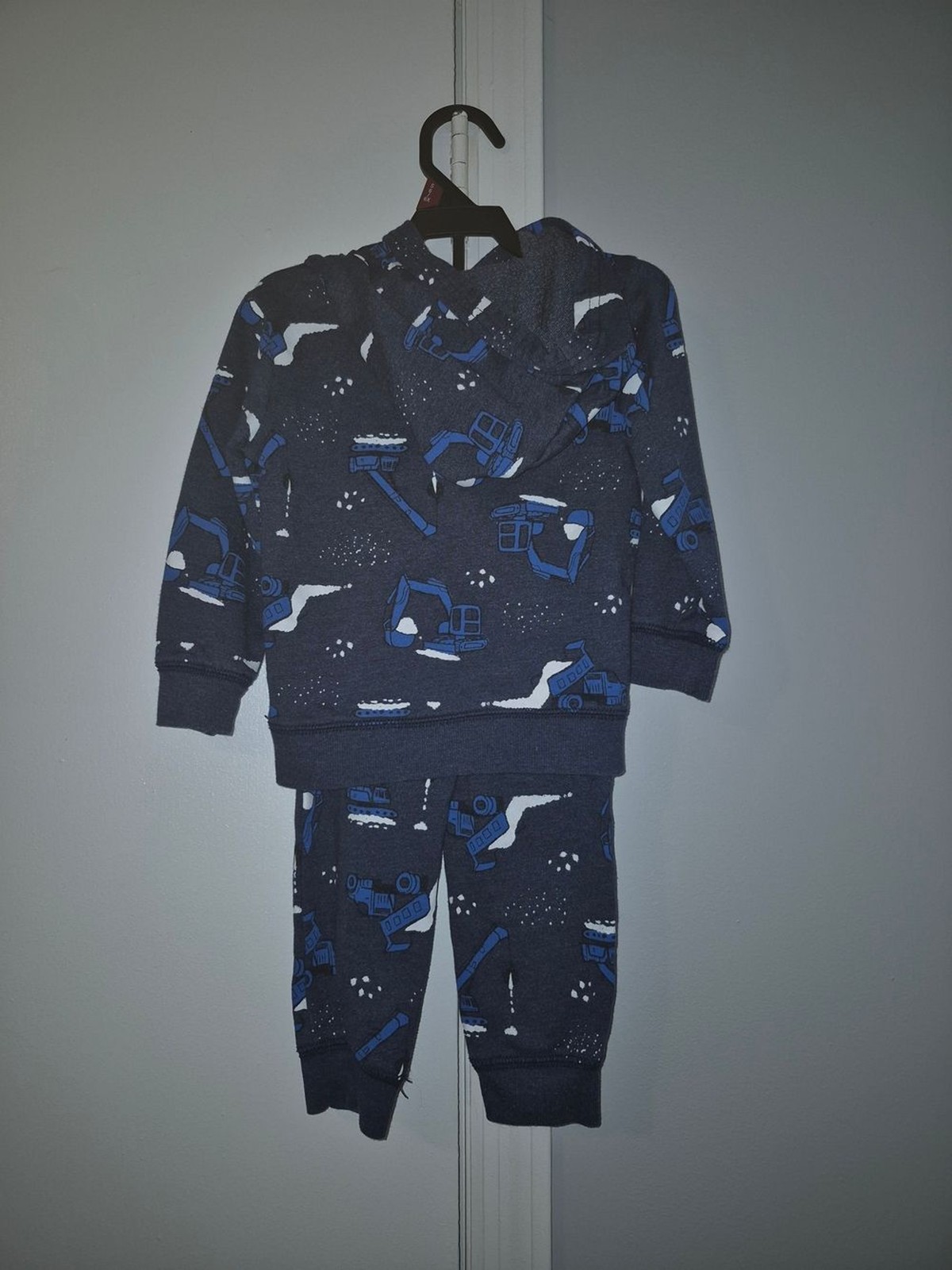 Carter’s 2T Navy Blue Toddler Hoodie & Jogger Set with Construction Trucks