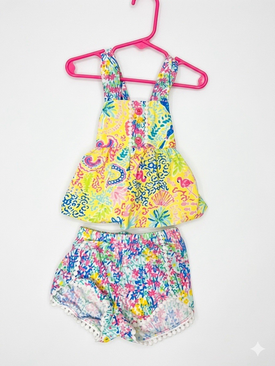 Ricrac & Ruffles Girls 18M 2-Piece Floral Cotton Woven Outfit Set Top & Shorts