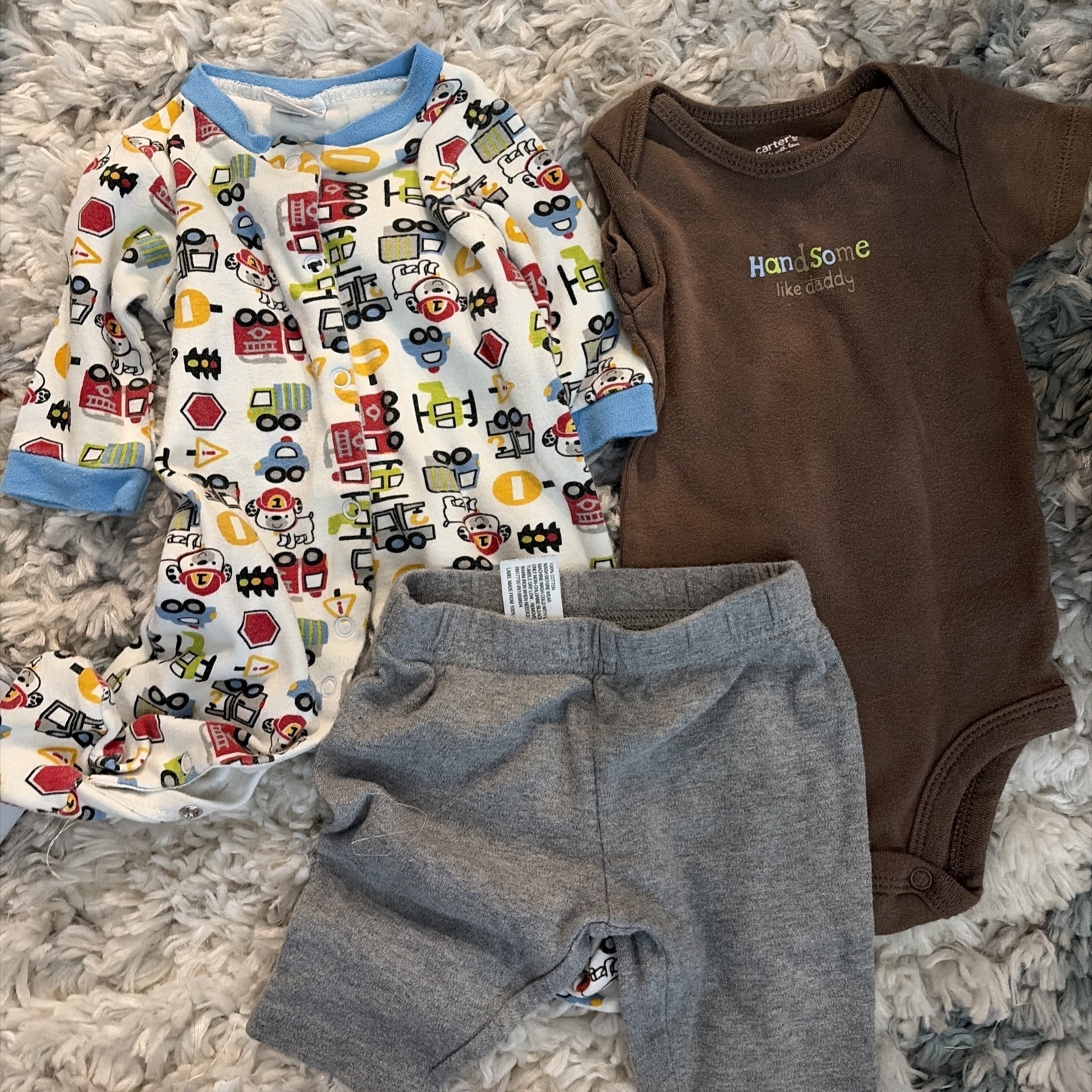 Lot of 3 Infant Outfits Size 0-3 Months Various Brands