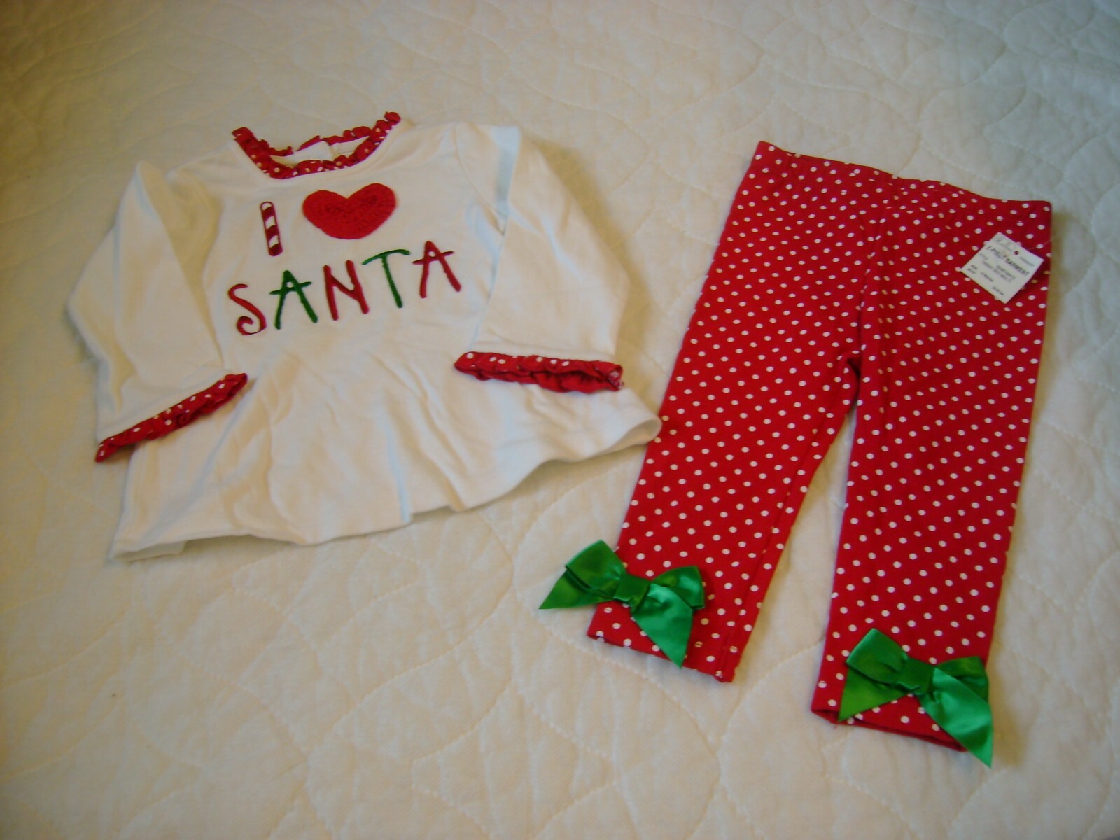 First Impressions CHRISTMAS Set Sz 12 months SANTA Red White Green Bow NEW Girl