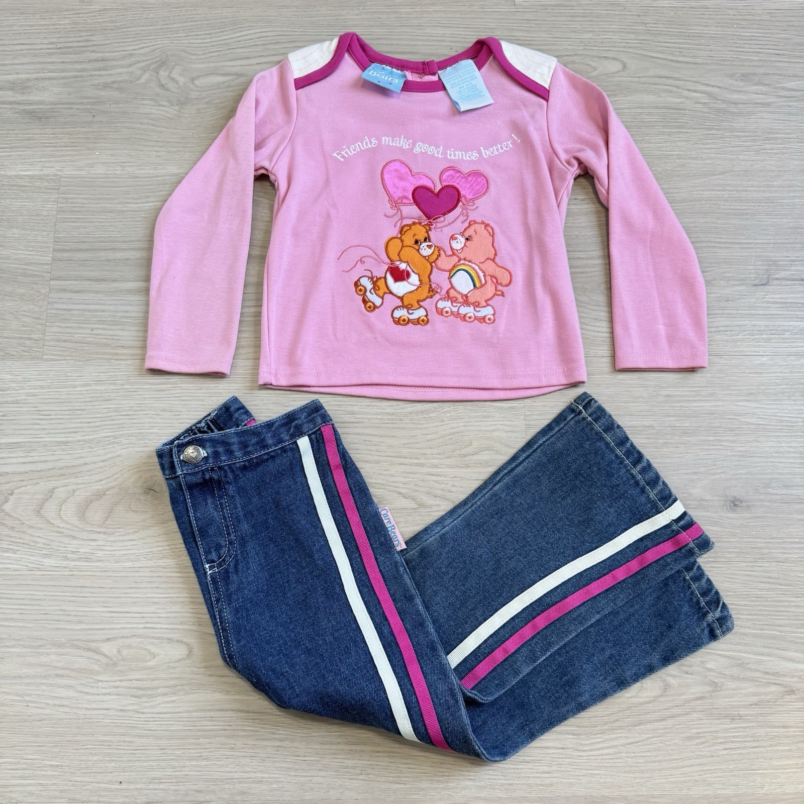 Vintage Care Bears 2 Piece Set Kids Girls Size 3T New From 2004 Shirt & Jeans