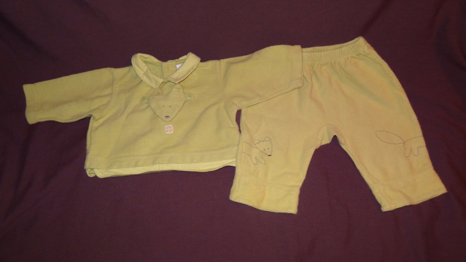 Green Fox Two-Piece Outfit Size 6 Month Absorba Shirt Pants 100% Cotton Boy Girl