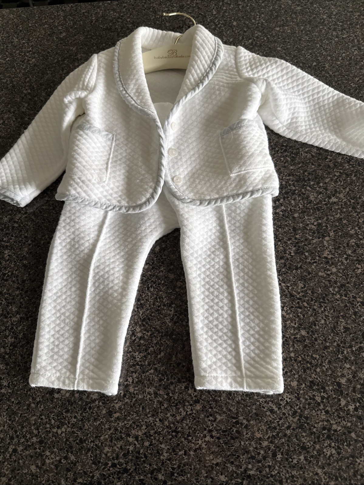 Baby Beau & Belle 2 Pc Set 6-9M White Quilted Jacket & Pants USA w/hanger