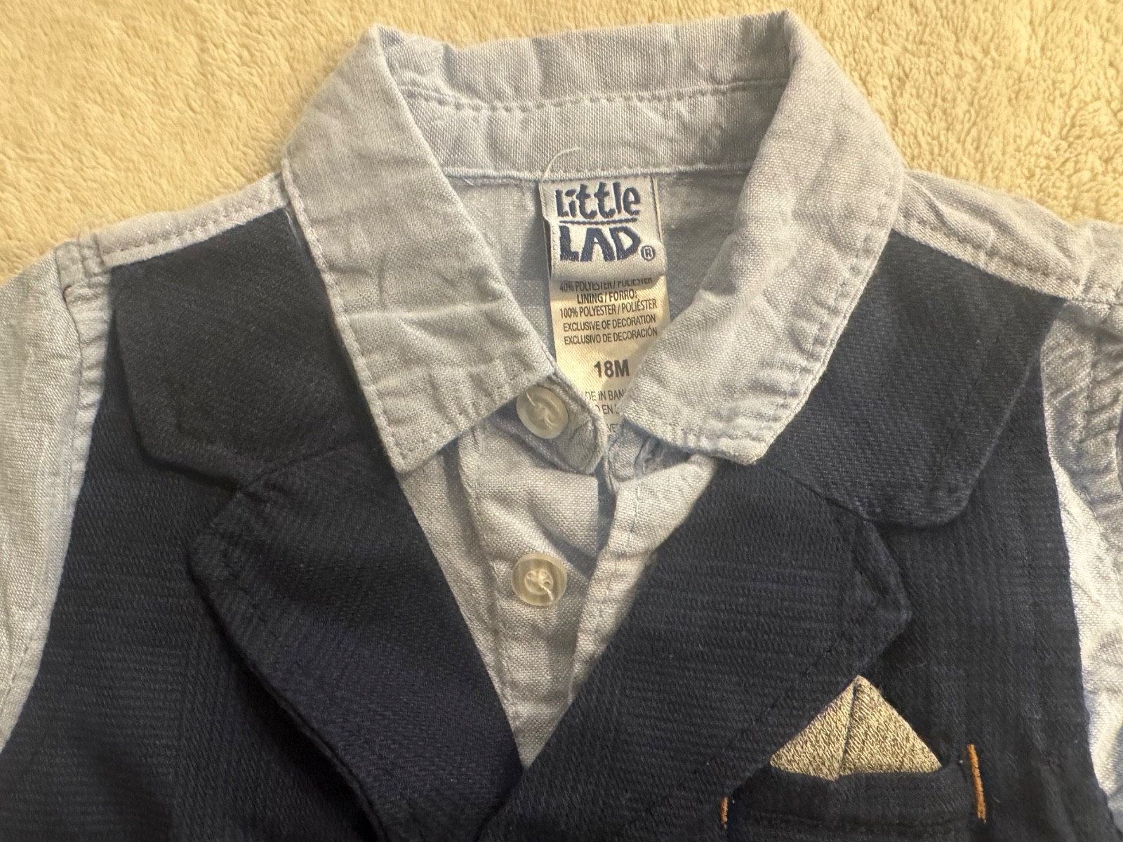 Toddler Boy Blue Dress Shirt with Anchor Vest and Front Pocket Square 18 Months