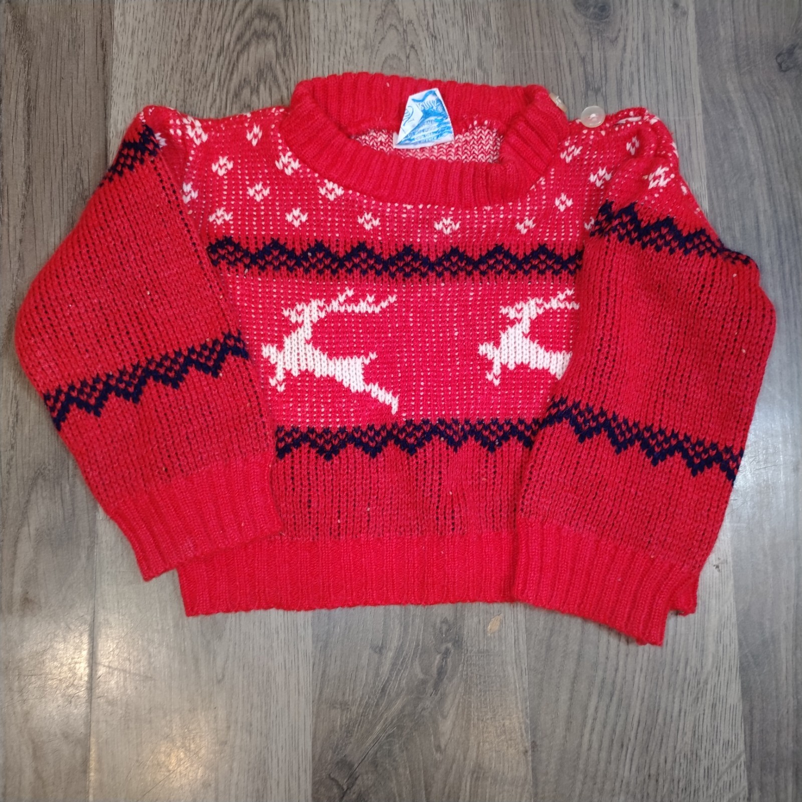 Vintage Baby Boy Christmas Sweater Outfit Holiday Set Hat Pants 3 Piece Set
