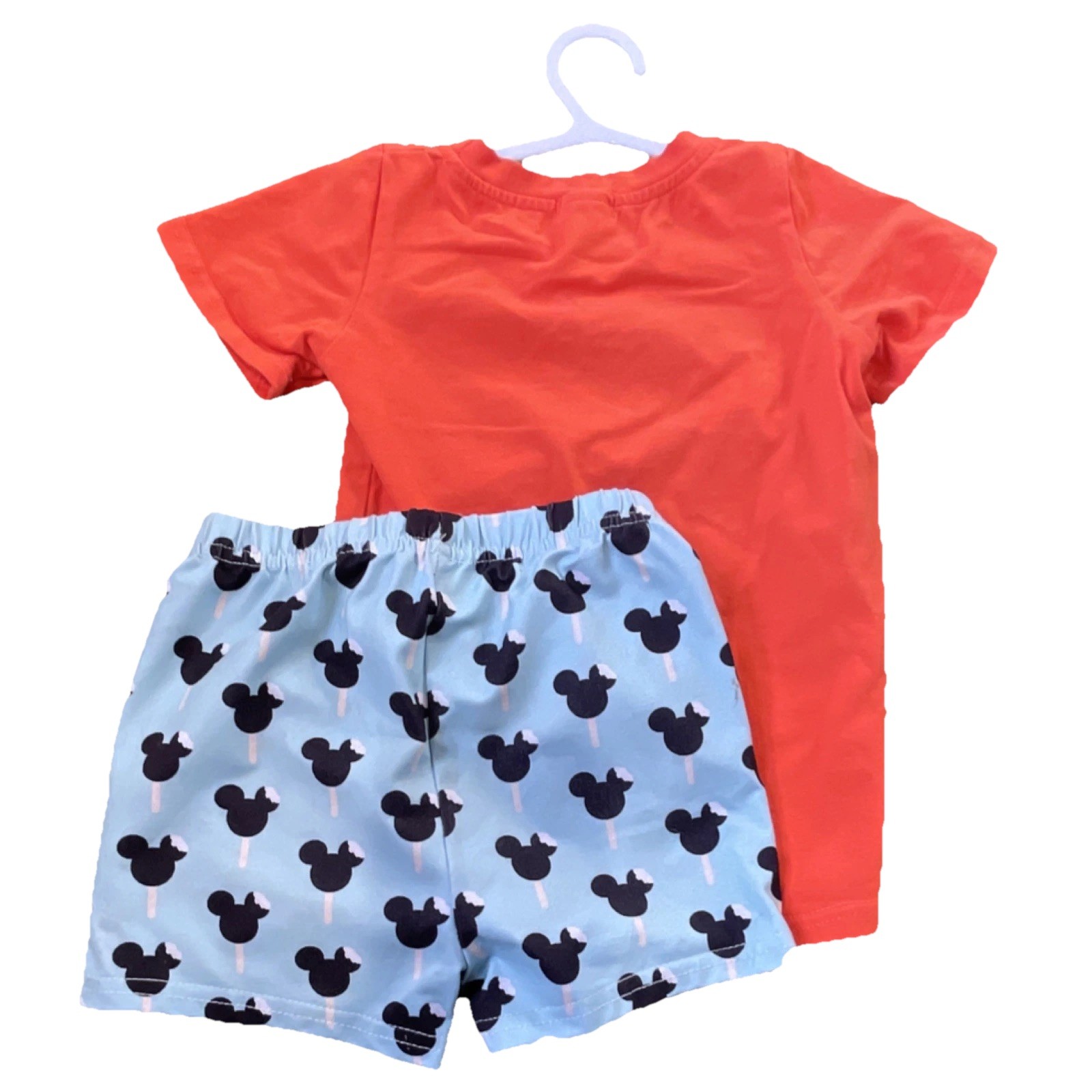 Sassy Stitches Mickey Mouse Orange T-Shirt & Light Blue Shorts Set Outfit