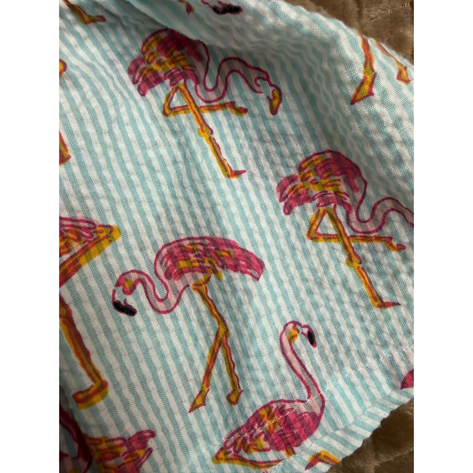 Mud Pie Flamingo Seersucker Top and Bloomers Set 0-3M Pink Blue Tropical Summer