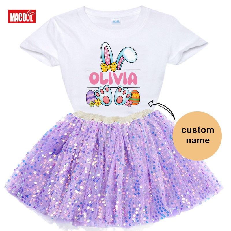 Easter Girl T-shirt+Sparkling Skirt Sets Shirt Tutu Set Girls Shirt Party Outfit