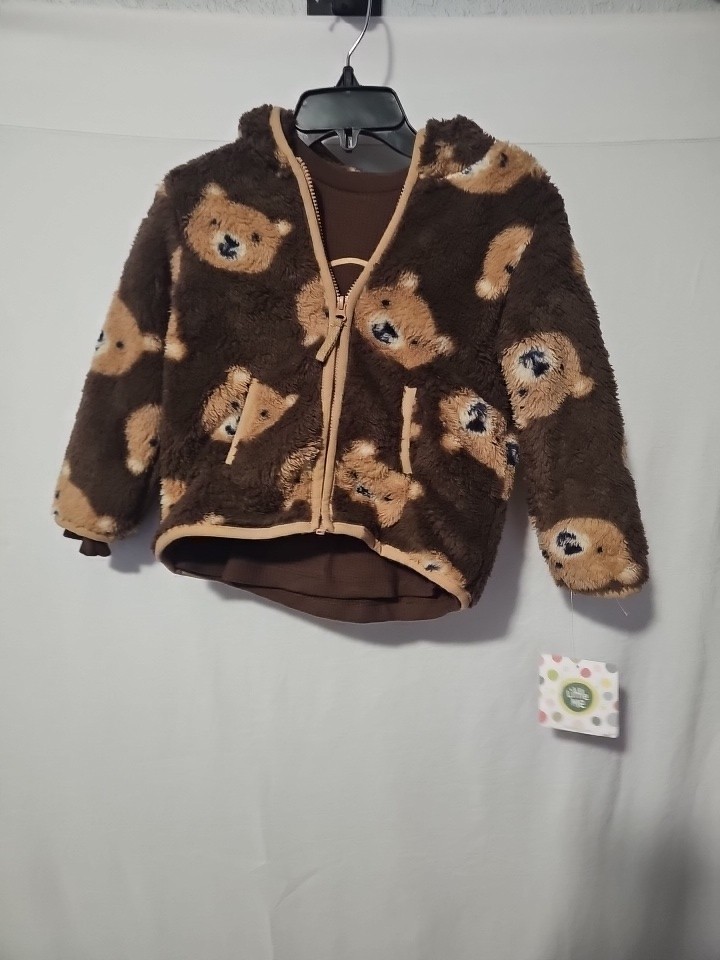 Little Me 2 piece Brown Teddy Bear Zip Up Hoodie with Shirt 24 months